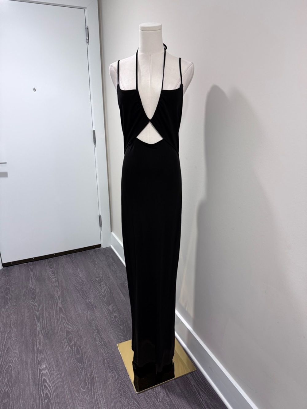 Frame Denim Black Cutout Halter Maxi Dress with Slim Straps